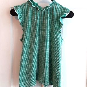 W5 Tank Top Shirt - Large - Green, Ruffled, Soft, Stretchy, Excellent Condition